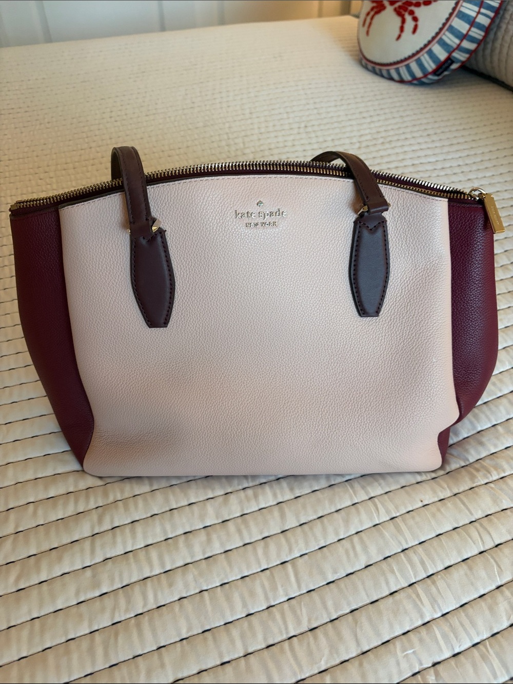 kate spade Colorblock Leather Shoulder Bag in Blush, Burgundy and Dark Brown